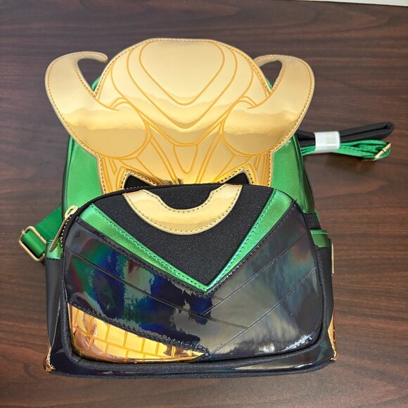 LOUNGEFLY X Marvel Shine Loki Mini Backpack NWT - Picture 1 of 8
